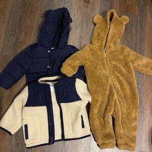 Navy and Cream Jacket Set with Brown Bear Onesie